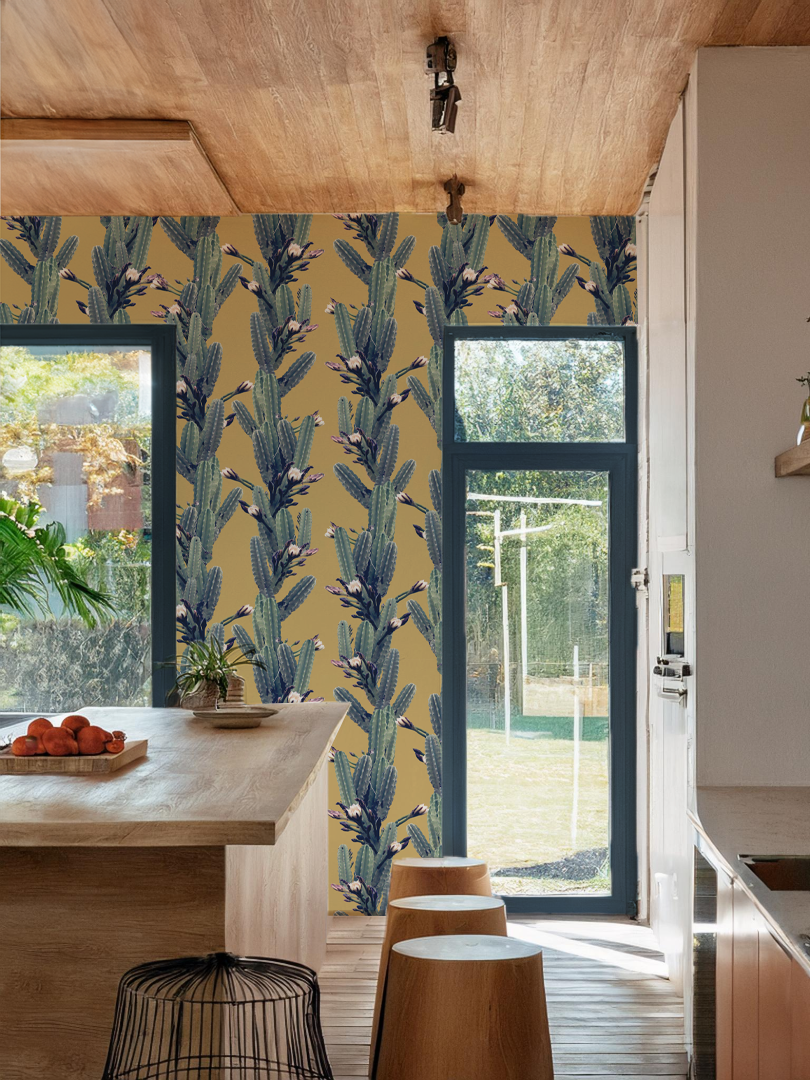 Los Cactus Wallpaper, yellow - Tampa Home & Garden Store