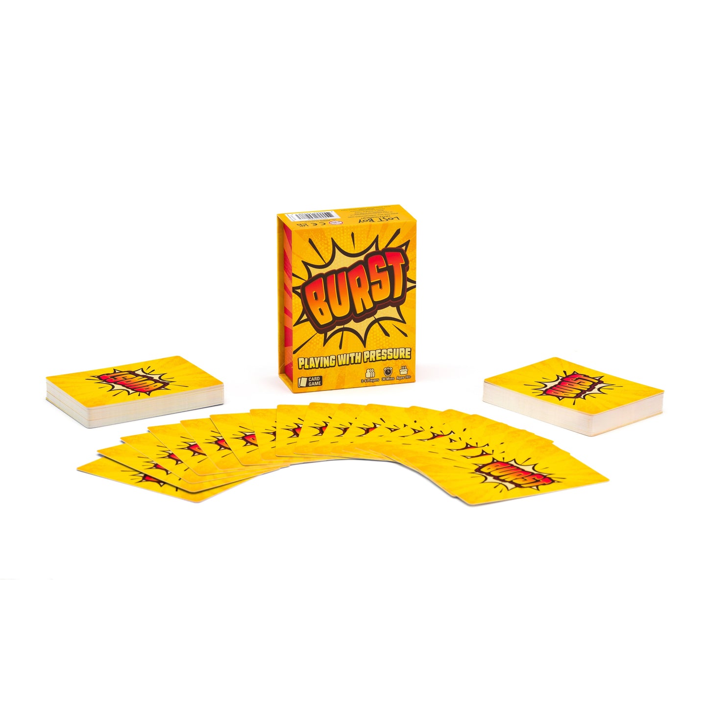 Burst card game by Lost Boy Entertainment, yellow cover with burst logo and cards around on Tampa Home & Garden Store