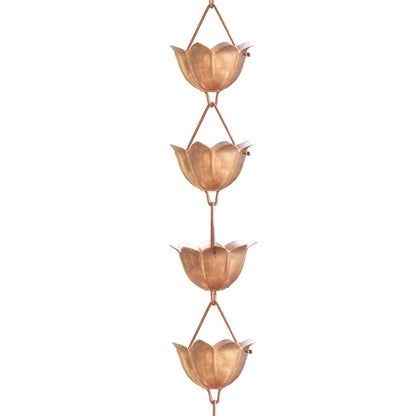 Lotus Flower 8.5-Ft Pure Copper Rain Chain for Rainwater Downspout - Tampa Home & Garden Store