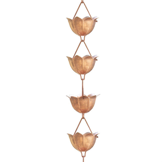 Lotus Flower 8.5-Ft Pure Copper Rain Chain for Rainwater Downspout - Tampa Home & Garden Store