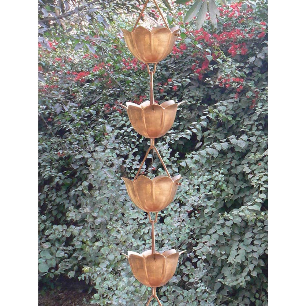 Lotus Flower 8.5-Ft Pure Copper Rain Chain for Rainwater Downspout - Tampa Home & Garden Store