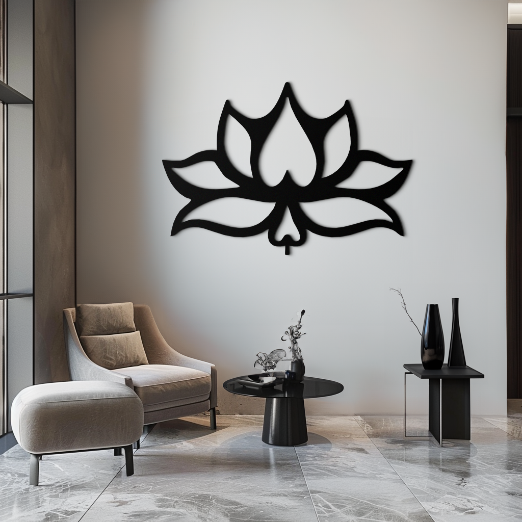Lotus Flower Metal Wall Art – Modern Black Floral Wall Decor- KAF527 - Tampa Home & Garden Store