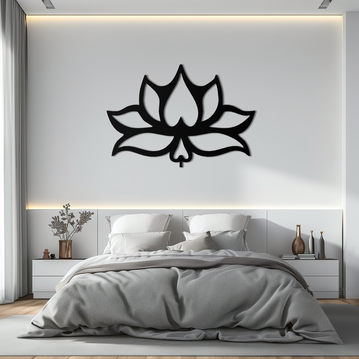 Lotus Flower Metal Wall Art – Modern Black Floral Wall Decor- KAF527 - Tampa Home & Garden Store