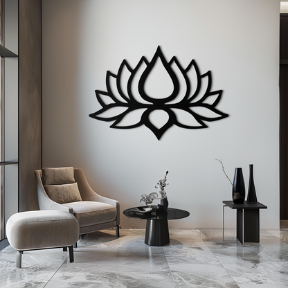 Lotus Flower Silhouette Metal Wall Art – Modern Black Floral Home Decor- KAF526 - Tampa Home & Garden Store