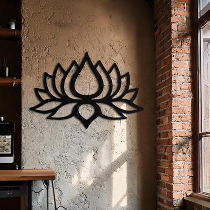 Lotus Flower Silhouette Metal Wall Art – Modern Black Floral Home Decor- KAF526 - Tampa Home & Garden Store