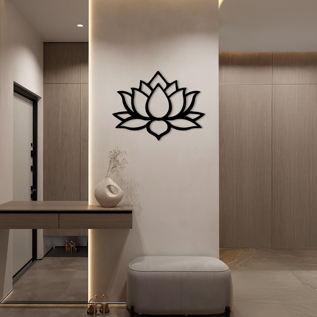 Lotus Flower Silhouette Metal Wall Art – Spiritual Nature-Inspired Design - KAFGP052 - Tampa Home & Garden Store