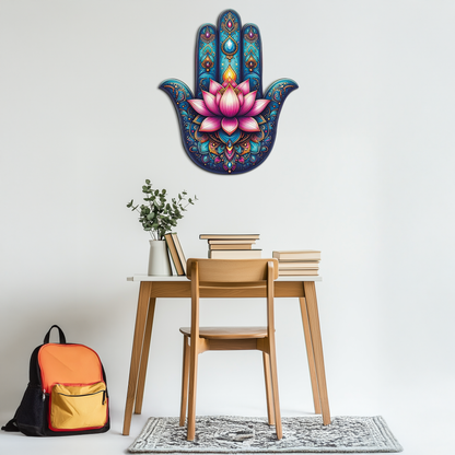 Lotus Hamsa Hand Metal Wall Art – Mystic Boho Decor-KAFUVM035