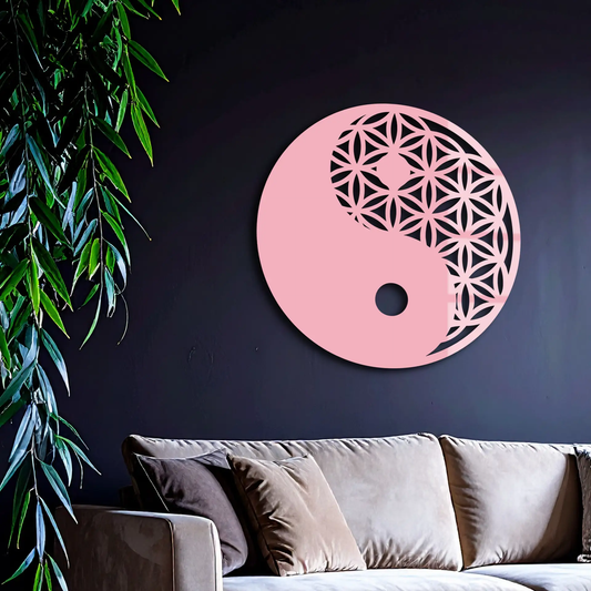 Lotus Mandala Silhouette Metal Wall Art by Enova Art, pink circular geometry wall decor on Tampa Home & Garden Store