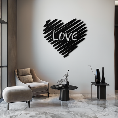 Love Heart Scribble Metal Wall Art – Romantic Handwritten Typography Home Decor- KAF599 - Tampa Home & Garden Store