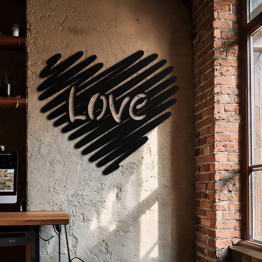 Love Heart Scribble Metal Wall Art – Romantic Handwritten Typography Home Decor- KAF599 - Tampa Home & Garden Store