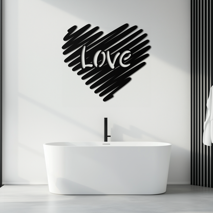 Love Heart Scribble Metal Wall Art – Romantic Handwritten Typography Home Decor- KAF599 - Tampa Home & Garden Store
