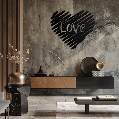 Love Heart Scribble Metal Wall Art – Romantic Handwritten Typography Home Decor- KAF599 - Tampa Home & Garden Store