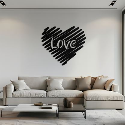 Love Heart Scribble Metal Wall Art – Romantic Handwritten Typography Home Decor- KAF599 - Tampa Home & Garden Store