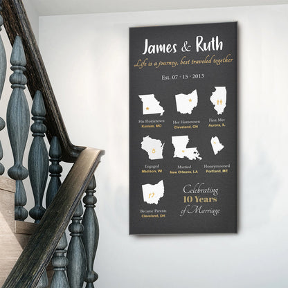 Love Is An Adventure Sign canvas with dark charcoal background and white/gold script by Tailored Canvases on Tampa Home & Garden Store