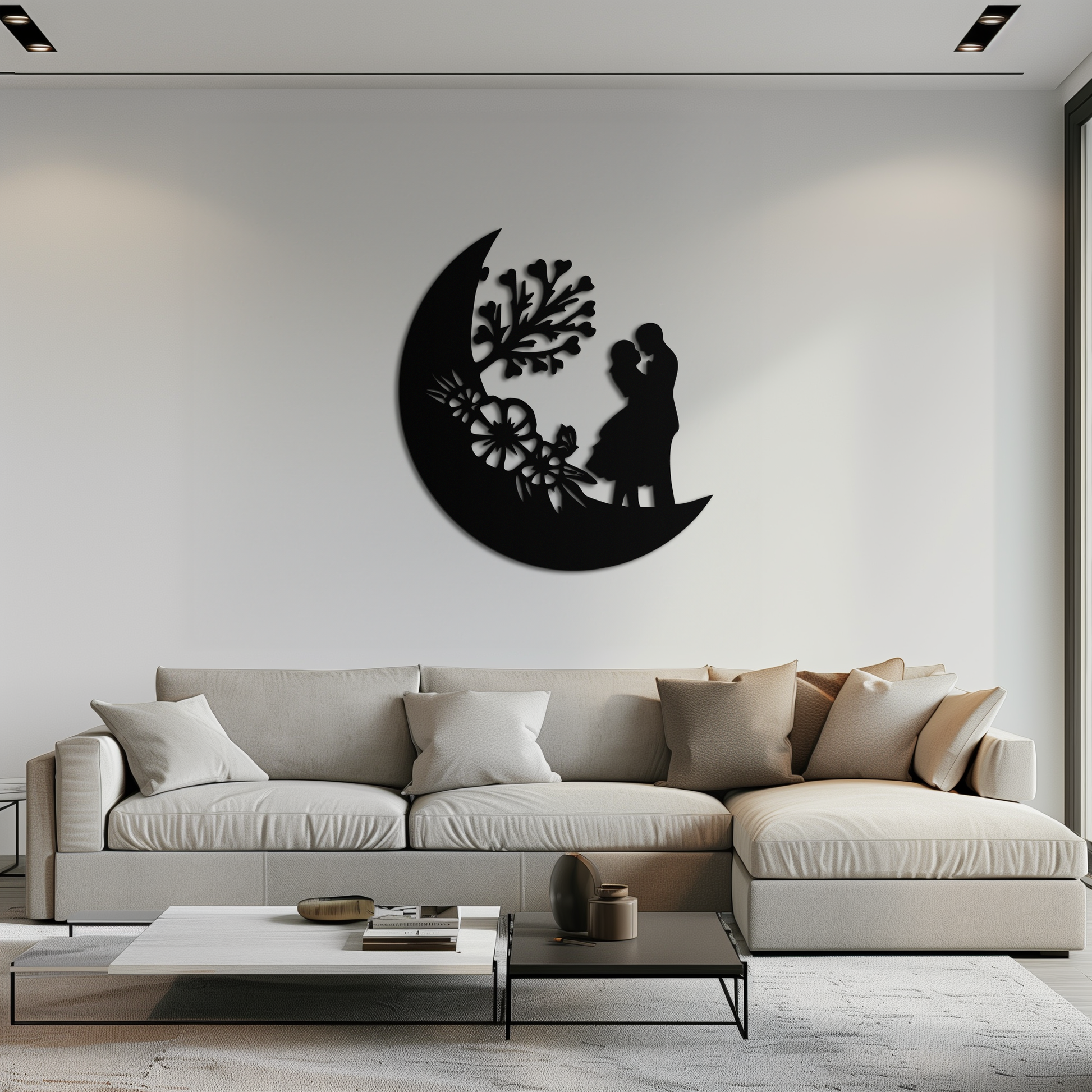 : Lovers on the Moon Metal Wall Art – Romantic Silhouette for Dreamy Interiors- KAF695 - Tampa Home & Garden Store