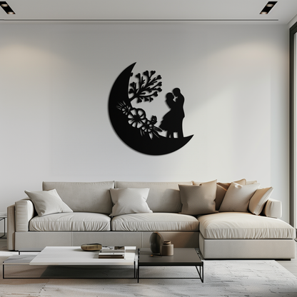 : Lovers on the Moon Metal Wall Art – Romantic Silhouette for Dreamy Interiors- KAF695 - Tampa Home & Garden Store