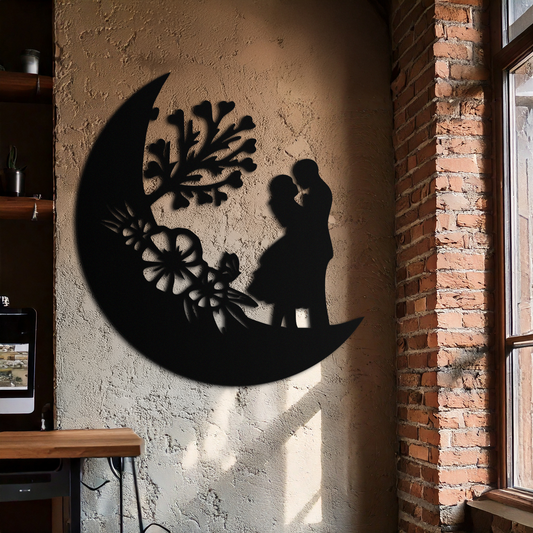 : Lovers on the Moon Metal Wall Art – Romantic Silhouette for Dreamy Interiors- KAF695 - Tampa Home & Garden Store