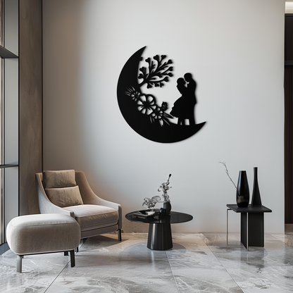 : Lovers on the Moon Metal Wall Art – Romantic Silhouette for Dreamy Interiors- KAF695 - Tampa Home & Garden Store