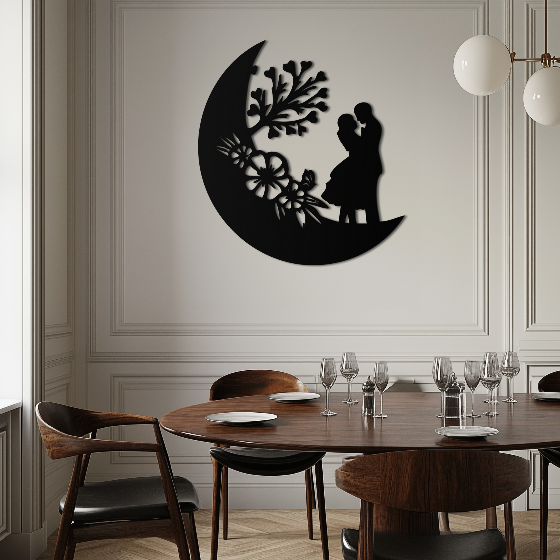 : Lovers on the Moon Metal Wall Art – Romantic Silhouette for Dreamy Interiors- KAF695 - Tampa Home & Garden Store