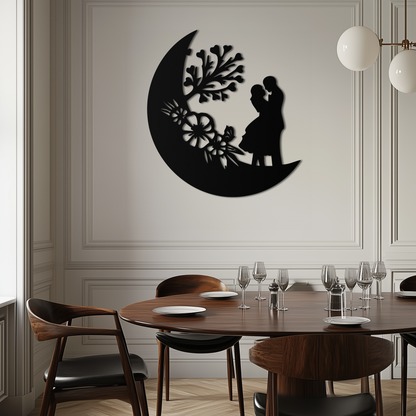: Lovers on the Moon Metal Wall Art – Romantic Silhouette for Dreamy Interiors- KAF695 - Tampa Home & Garden Store