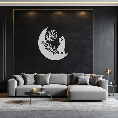 : Lovers on the Moon Metal Wall Art – Romantic Silhouette for Dreamy Interiors- KAF695 - Tampa Home & Garden Store