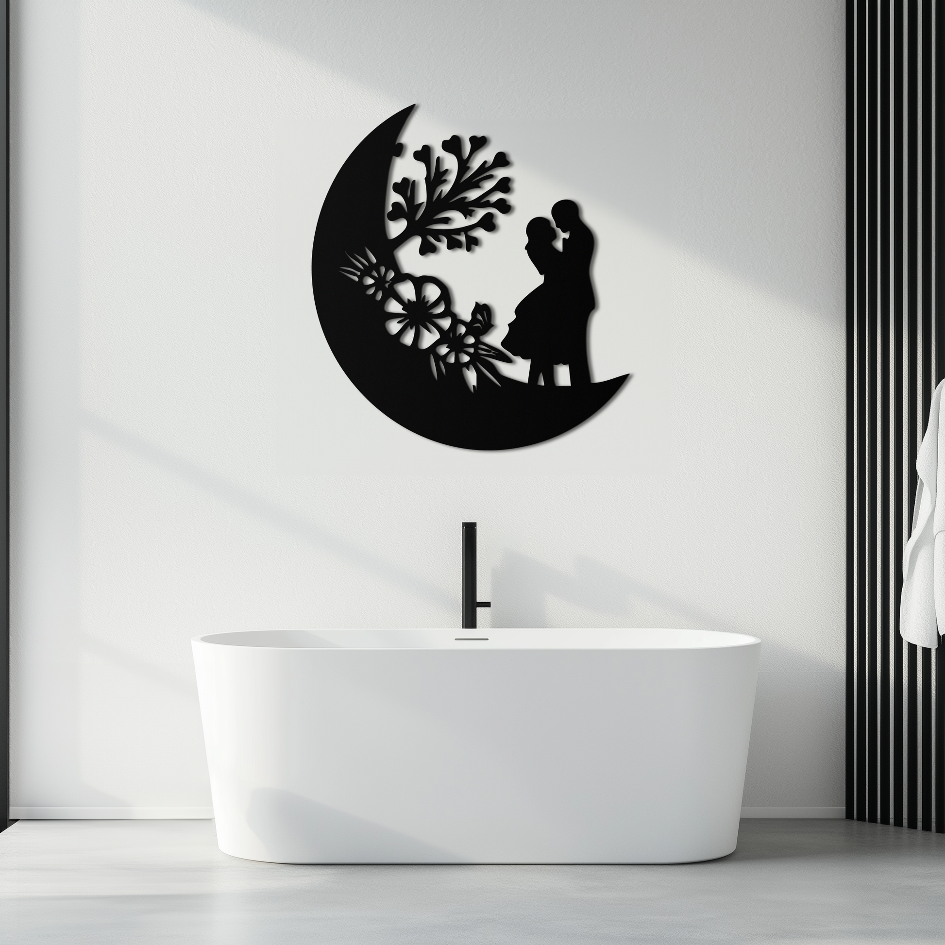 : Lovers on the Moon Metal Wall Art – Romantic Silhouette for Dreamy Interiors- KAF695 - Tampa Home & Garden Store