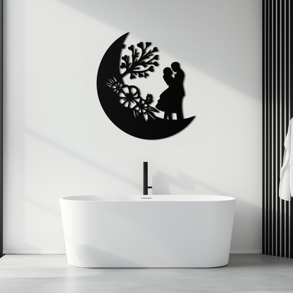 : Lovers on the Moon Metal Wall Art – Romantic Silhouette for Dreamy Interiors- KAF695 - Tampa Home & Garden Store