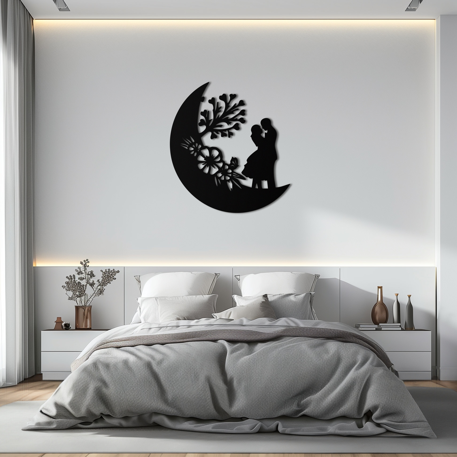 : Lovers on the Moon Metal Wall Art – Romantic Silhouette for Dreamy Interiors- KAF695 - Tampa Home & Garden Store