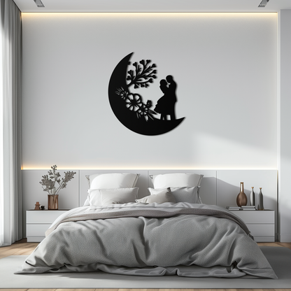 : Lovers on the Moon Metal Wall Art – Romantic Silhouette for Dreamy Interiors- KAF695 - Tampa Home & Garden Store