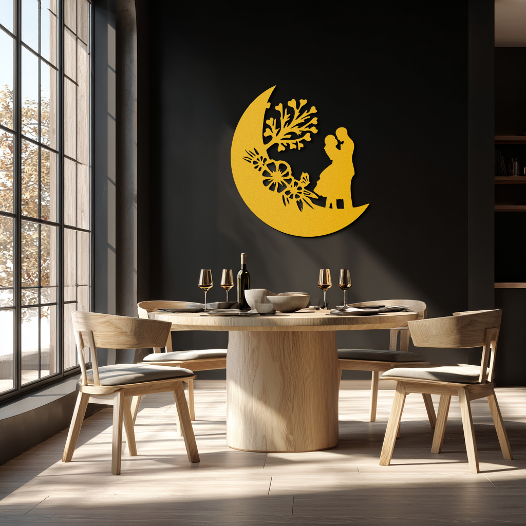 : Lovers on the Moon Metal Wall Art – Romantic Silhouette for Dreamy Interiors- KAF695 - Tampa Home & Garden Store