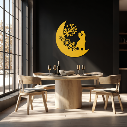 : Lovers on the Moon Metal Wall Art – Romantic Silhouette for Dreamy Interiors- KAF695 - Tampa Home & Garden Store