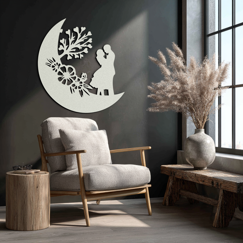 : Lovers on the Moon Metal Wall Art – Romantic Silhouette for Dreamy Interiors- KAF695 - Tampa Home & Garden Store