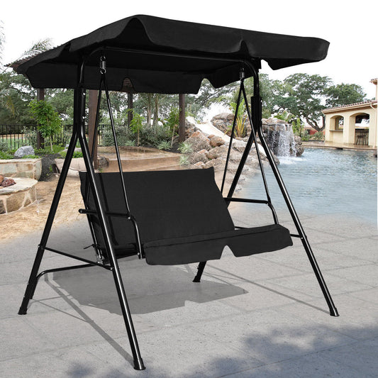 Loveseat Cushioned Patio Steel Frame Swing Glider -Black - Tampa Home & Garden Store