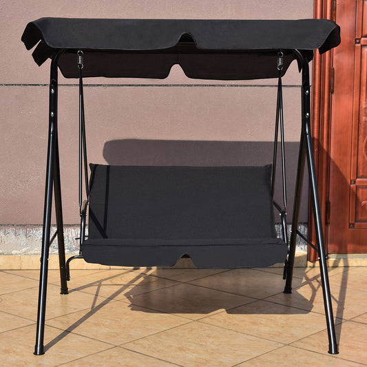 Loveseat Cushioned Patio Steel Frame Swing Glider -Black - Tampa Home & Garden Store
