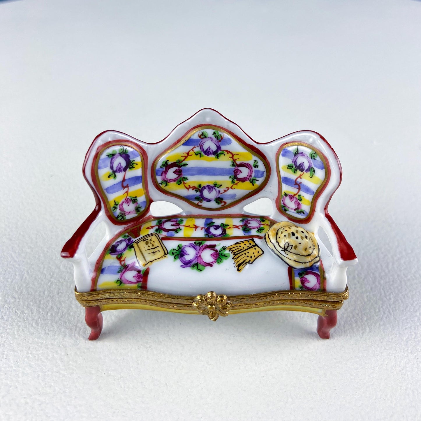 Loveseat Miniature Porcelain Limoges Box. Highly Collectible Pill, Trinket, Ring Box. Gift for Him or Her Couch Potato Partner Couple. - Tampa Home & Garden Store