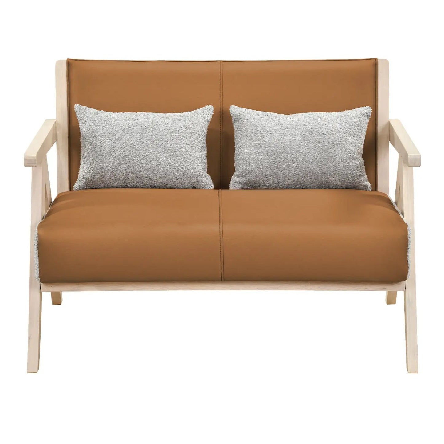 Loveseat Sofa for Small Spaces with Throw Pillows Rubber Wood Frame Padded Seat