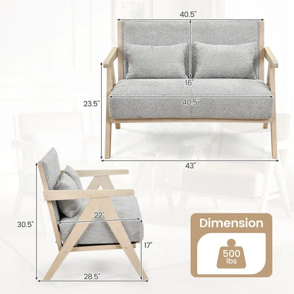 Loveseat Sofa for Small Spaces with Throw Pillows Rubber Wood Frame Padded Seat