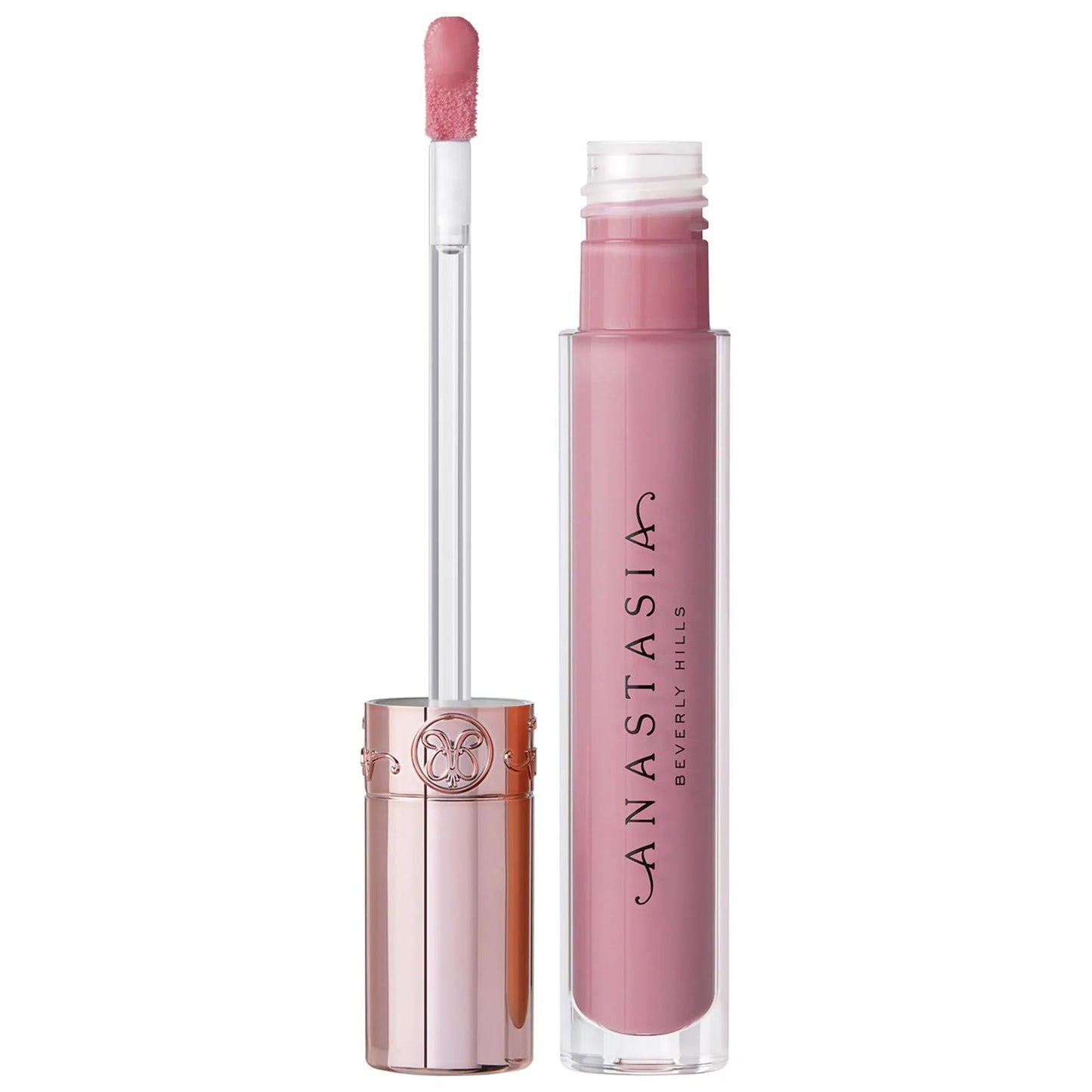Lip gloss Universal Luminous Tinted Lip Gloss in pink with clear wand in rose-gold tube on Tampa Home & Garden Store