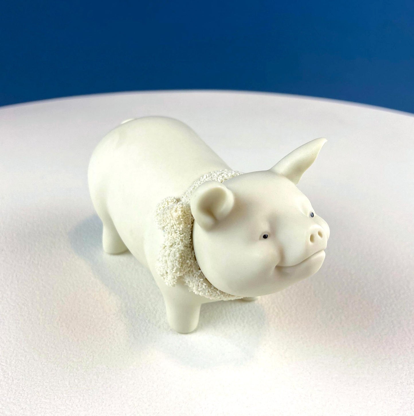 Lucky Smiling Pig Figurine by Snow Babies and Department 56. Cute White Porcelain Piglet Wearing Scarf. Holiday Decor. Collectibles. - Tampa Home & Garden Store
