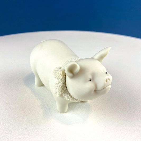 Lucky Smiling Pig Figurine by Snow Babies and Department 56. Cute White Porcelain Piglet Wearing Scarf. Holiday Decor. Collectibles. - Tampa Home & Garden Store