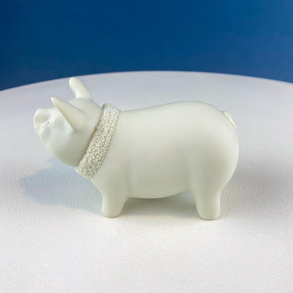 Lucky Smiling Pig Figurine by Snow Babies and Department 56. Cute White Porcelain Piglet Wearing Scarf. Holiday Decor. Collectibles. - Tampa Home & Garden Store