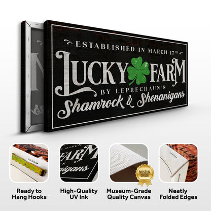 St Patrick's Day Sign VI canvas Tailored Canvases, black distressed texture with white typography and green shamrock on Tampa Home & Garden Store