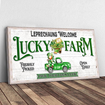 Canvas Lucky Farm St Patrick's Day II by Tailored Canvases with lettering and leprechaun truck on Tampa Home & Garden Store