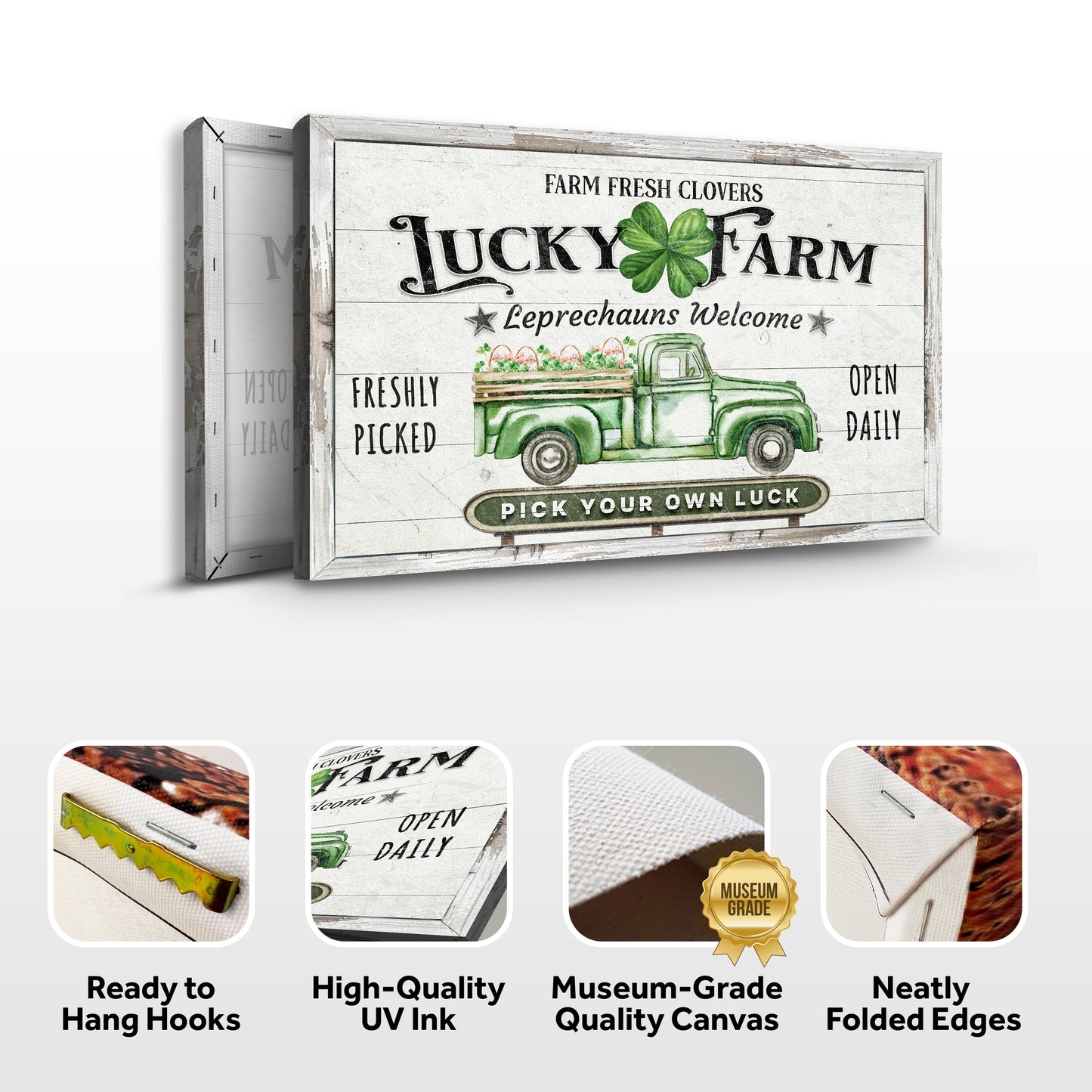 Canvas sign Lucky Farm St Patrick Day shamrock on rustic wood panel Tailored Canvases on Tampa Home & Garden Store