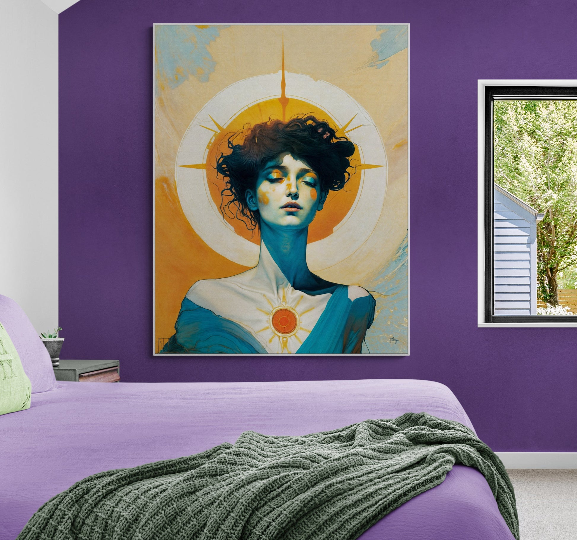Canvas print Luminous Reverie by Tailored Canvases, portrait with halo on purple wall on Tampa Home & Garden Store