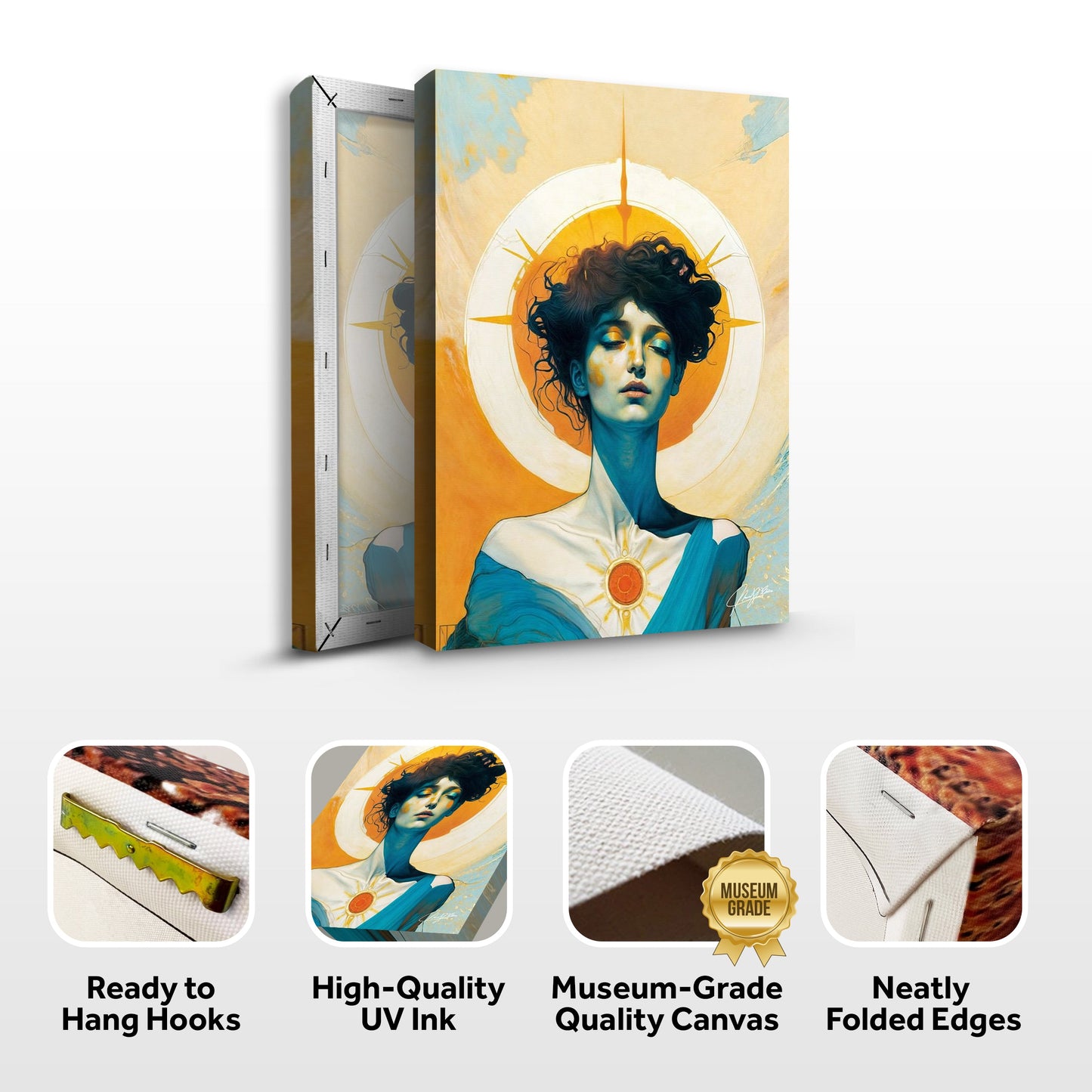 Canvas Print Luminous Reverie by Tailored Canvases, figure with orange halo on circular motif on Tampa Home & Garden Store