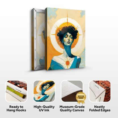 Canvas Print Luminous Reverie by Tailored Canvases, figure with orange halo on circular motif on Tampa Home & Garden Store