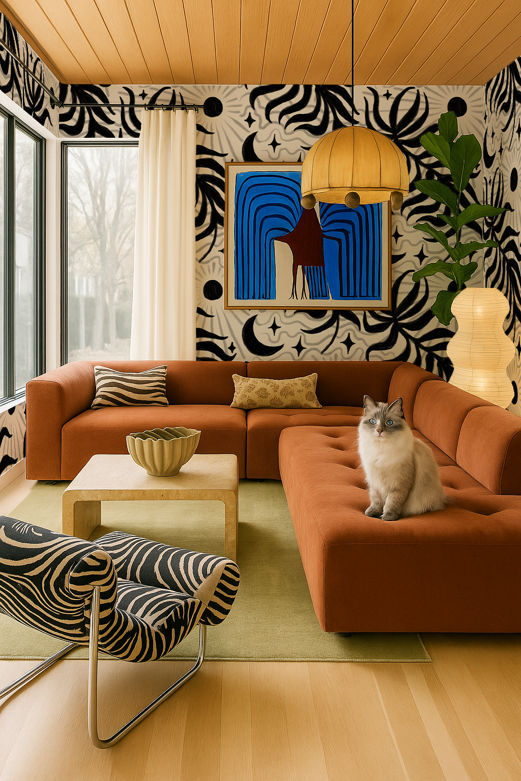 Lunar Leaf Wallpaper, beige and black - Tampa Home & Garden Store