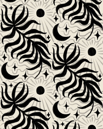 Lunar Leaf Wallpaper, beige and black - Tampa Home & Garden Store