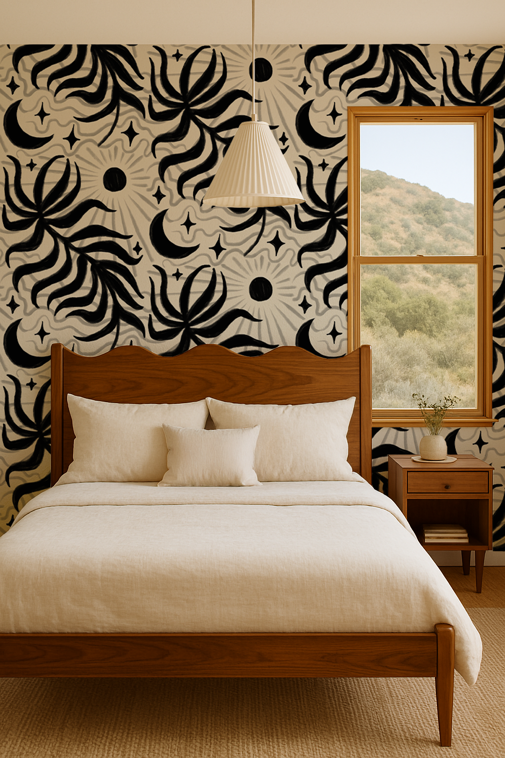 Lunar Leaf Wallpaper, beige and black - Tampa Home & Garden Store